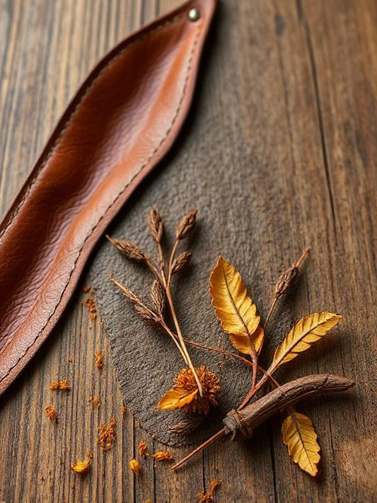 Leatherwood fragrance oil with leather, saffron, musk, and cedar.