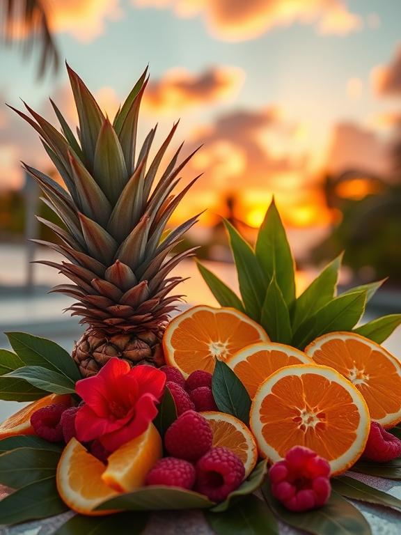Miami Crush fragrance oil with peach, pineapple, orange, melon, raspberry, coconut, tropical florals, yuzu flower, tropical fruits, vanilla, and sweet musk.